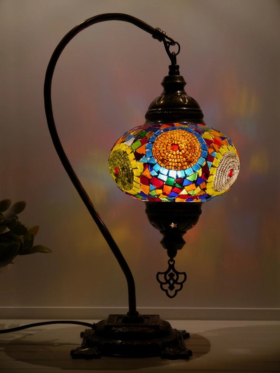 Turkish Mosaic Lamps Multicoloured Circle Pattern Handmade Bedside