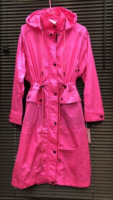 AVEC LES FILLES Neon Hot Pink Nylon Summer Trench RainCoat