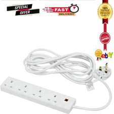 Extension Lead 4 Gang Plug Sockets | 1/2/5M Cable | UK Electric Mains Power