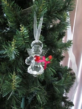 3" Acrylic Crystal Kissing Tiny  Angel Ornament with a  Heart & Rose, NEW