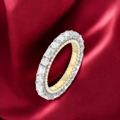Lab Created 4 Kt mehrfarbiges Gold Diamant Smaragdschliff Ewigkeitsband 14 K ... - Bild 1 von 4