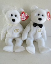 2 TY Beanie Baby WHITE Mr.  Mrs. Bride Groom Wedding Bears NWT