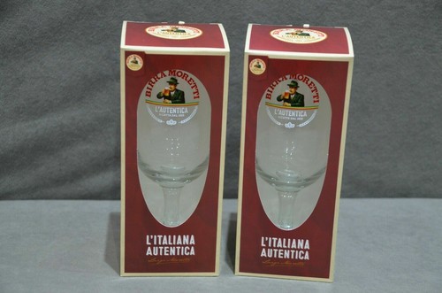 Pair Of Birra Moretti Pedestal  Schooner  Glasses 2/3 Pint M20  in Boxes - Photo 1/5