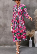 Leaf Print Button Shirt Dress