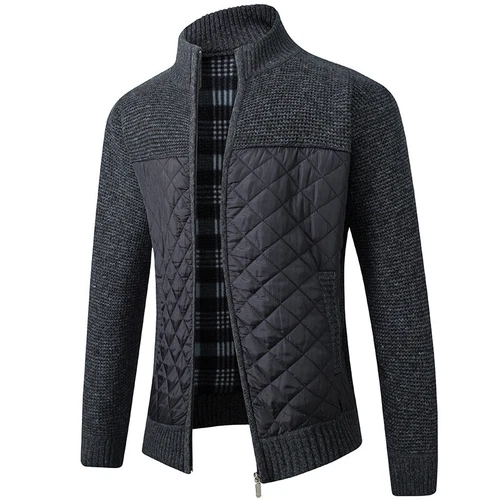 Para Hombres Cálido Suéter Cárdigan Bolsillo Abrigo Informal Cremallera Completa Tejido Patchwork Chaqueta - Imagen 6 de 19