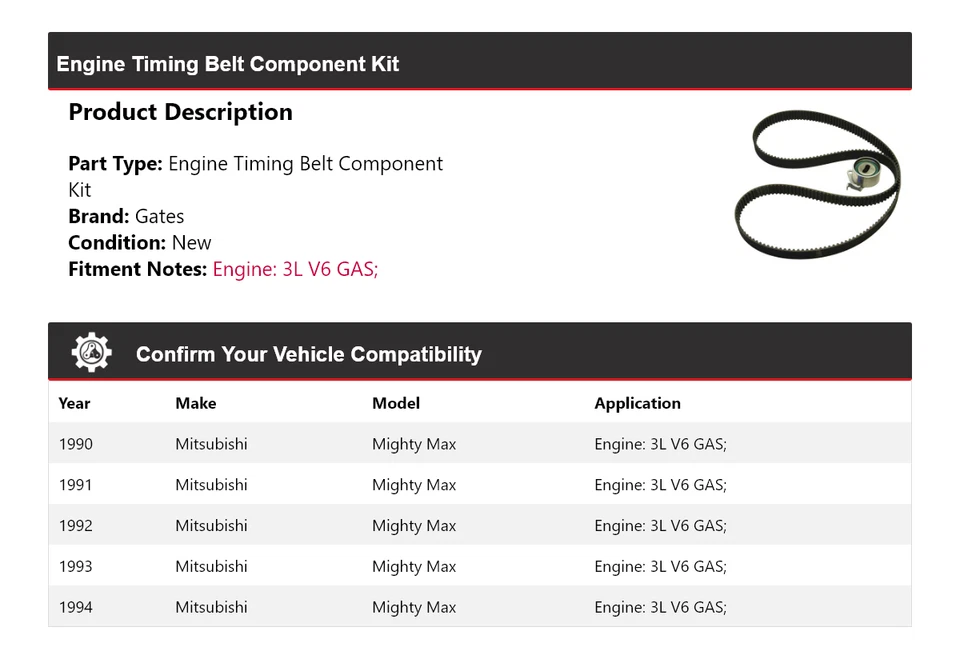 For 1990-1994 Mitsubishi Mighty Max Engine Timing Belt Component Kit Gates 1991 - Image 2 of 4