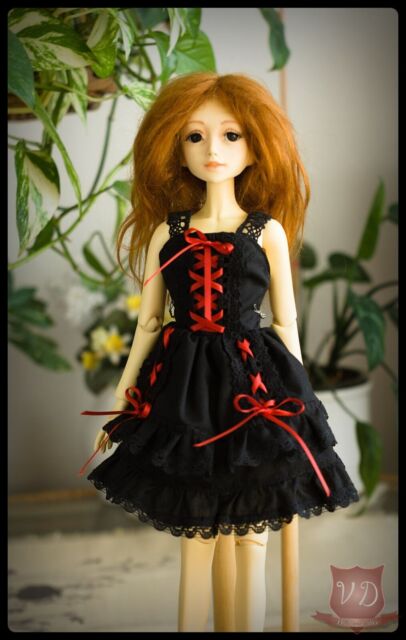 Black red ribbon lace gothic lolita dress for MSD Minifee 1/4 BJD doll