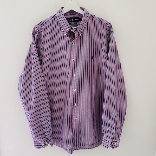 Ralph Lauren Men’s Vintage Striped Button Up Shirt - Long Sleeve Size Large 