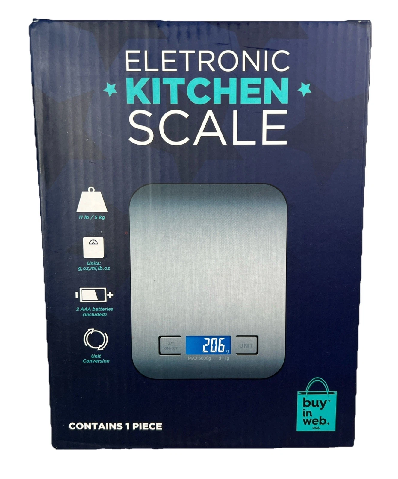 Electronic Kitchen Scale Digital 11-lbs 5kg Stainless Steel Panel Buy In Web NIB