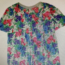 Floral Multicolor Short Sleeve Knee Length Shift Dress Round Neck Casual