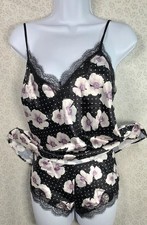Victoria  s Secret 3pc Satin Lingerie Set Slip Cami Shorts Floral Lace XL/L NWOT