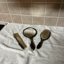 Vtg Godinger Vanity Dresser Set 3 Piece Silver Plated Hand Mirror Brush Comb 8b