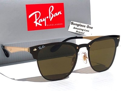 NEW Ray Ban Shiny Gold Metal w Bronze Lens Shield Sunglass RB