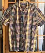 Roundtree & Yorke Shirt Men’s Large Plaid Short Sleeve Button-Up Cotton NWT