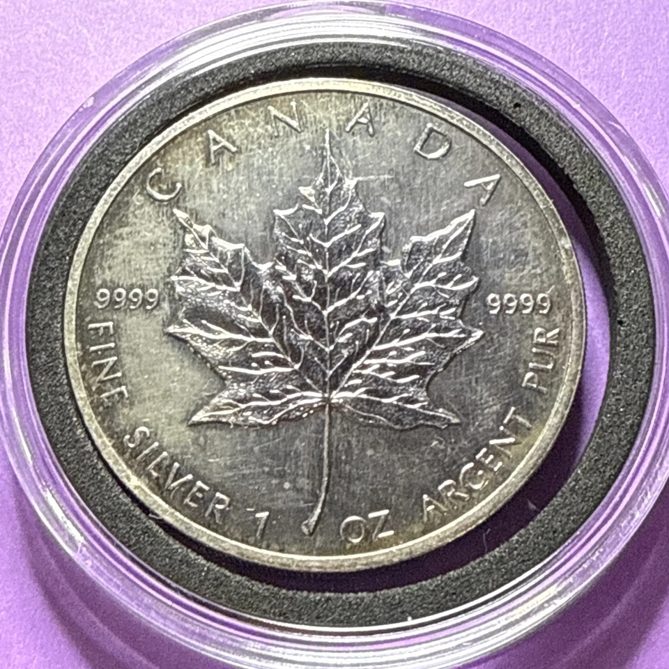 Toned 1 oz 1989 Canada Elizabeth II 5 Dollars Silver Maple Leaf 9999 Silver Coin - Image 4 of 4