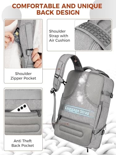  Carry on Backpack, Flight Approved 18x14x8 Travel Backpack with 3 Packing Grey