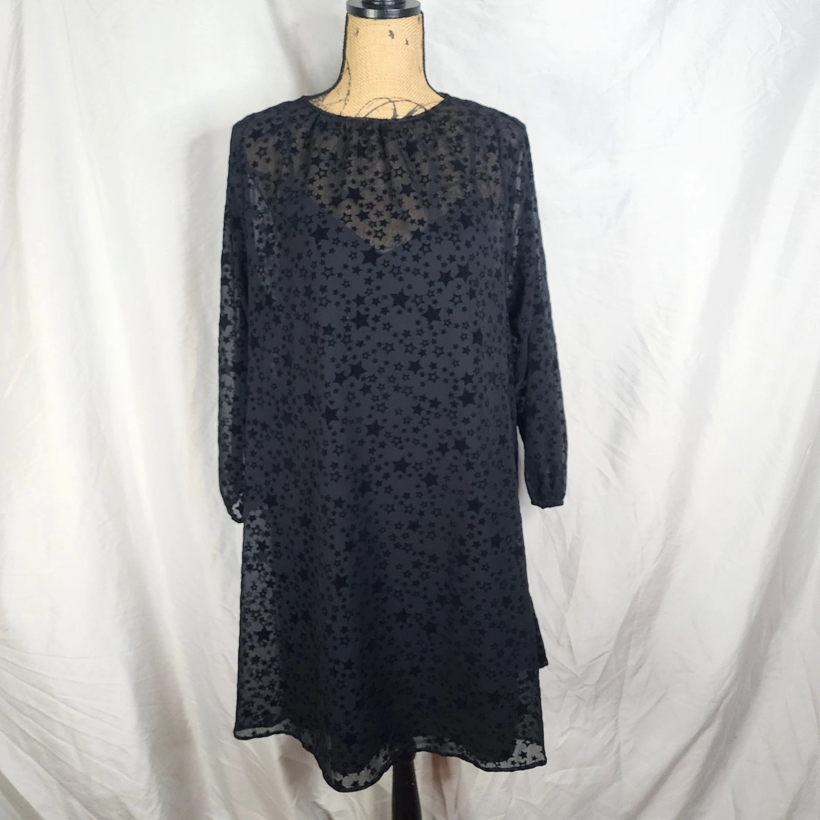 VETEMENTS Abito a tubino casual manica lunga trasparente stella velluto nero LOFT taglia small