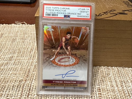 2025 Topps Chrome Tyrese Proctor RC AUTO ORANGE/25 ON CARD JERSEY MATCH PSA 10