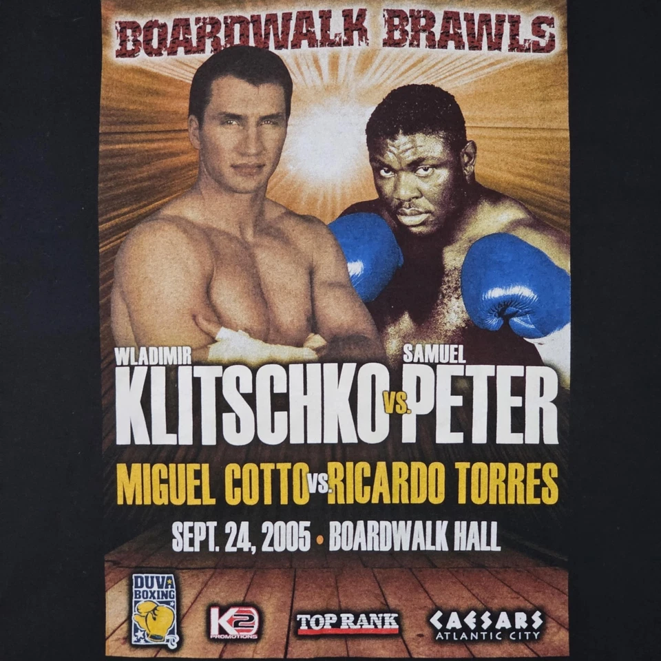 Klitschko vs Peter Vintage Y2K Boardwalk Boxing Fight T-Shirt - Black Color Tee - Image 3 of 4