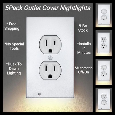 5 pack outlet cover with integrated led night light
