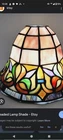 Vintage Tiffany-Style Stained Glass Lamp Bell Jeweled Shade 8.5” Dia.