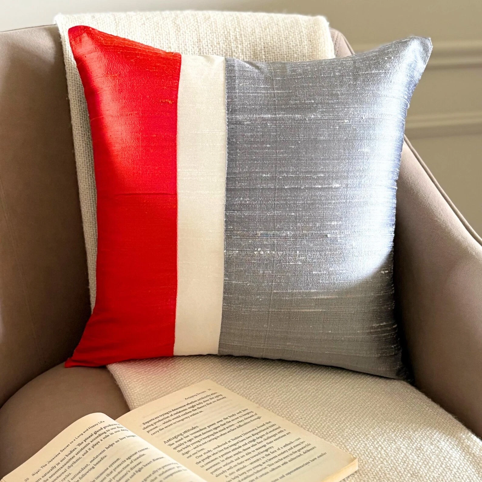 Pillow Cover Orange 16"x16", Couch Decor Silk Patchwork - Splendour Orange