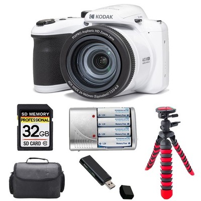 Kodak PIXPRO AZ405 Digital Camera (White) +Extra Battery +Tripod +Case -32GB Kit