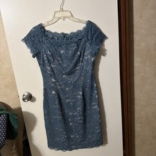 ADRIANNA PAPELL Slate Blue Lace Dress Fully Lined. Gorgeous, Fun, And Romantic 