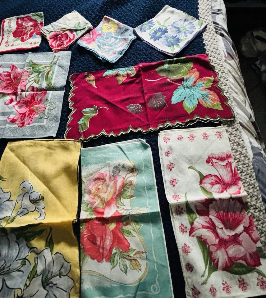 Conjunto de 19 lenços de algodão vintage coloridos estampados florais - Imagem 2 de 4