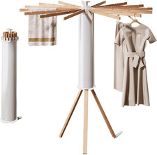 Foldable Tripod Clothes Drying Rack with 16 Wooden Arms for Home Use
