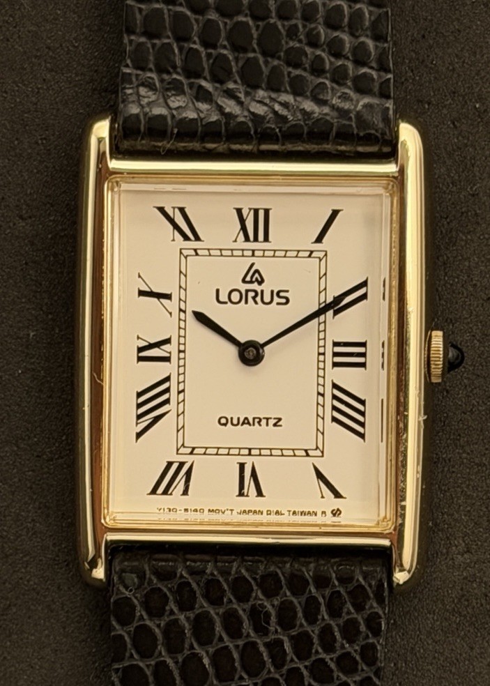 Vtg New 1999 LORUS Seiko Tank Men's 34mm Quartz Watch Gold White