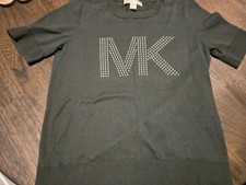 Michael Kors Womens Medium Green Short Sleeve Sweater Shirt