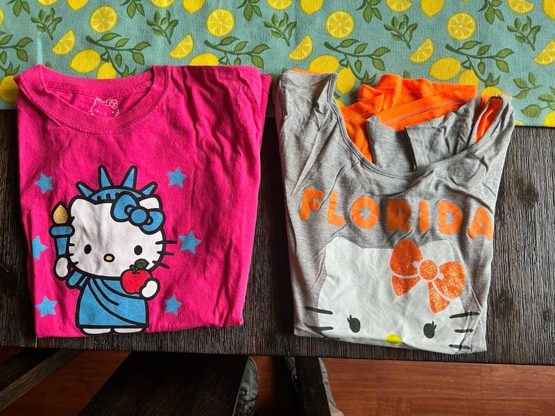 Lot of 2 Sanrio Hello Kitty Girls Tee Size: Med & Large,  Short Sleeve, EUC
