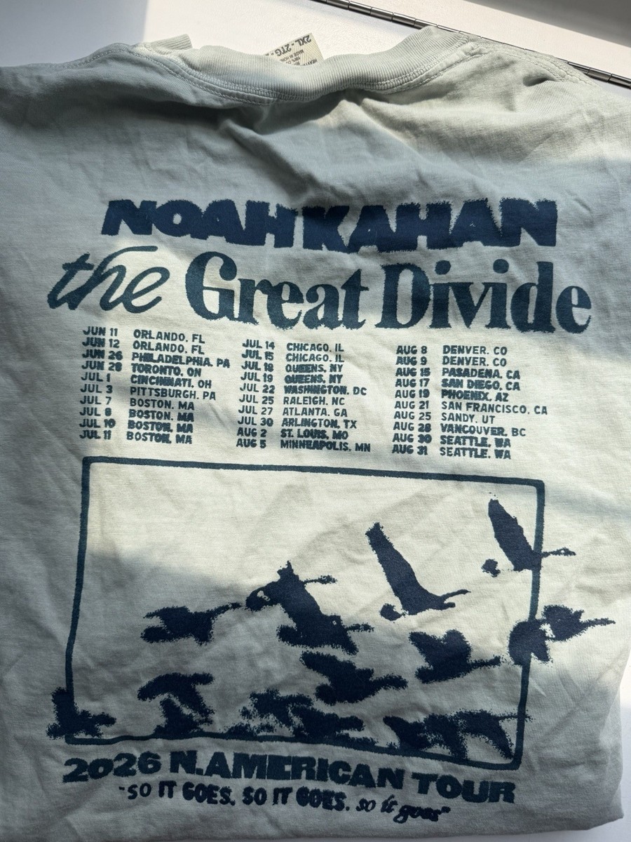 Noah Kahan 2026 Tour Merch T Shirt, The Great Divide, 2XL, Brand New View 3
