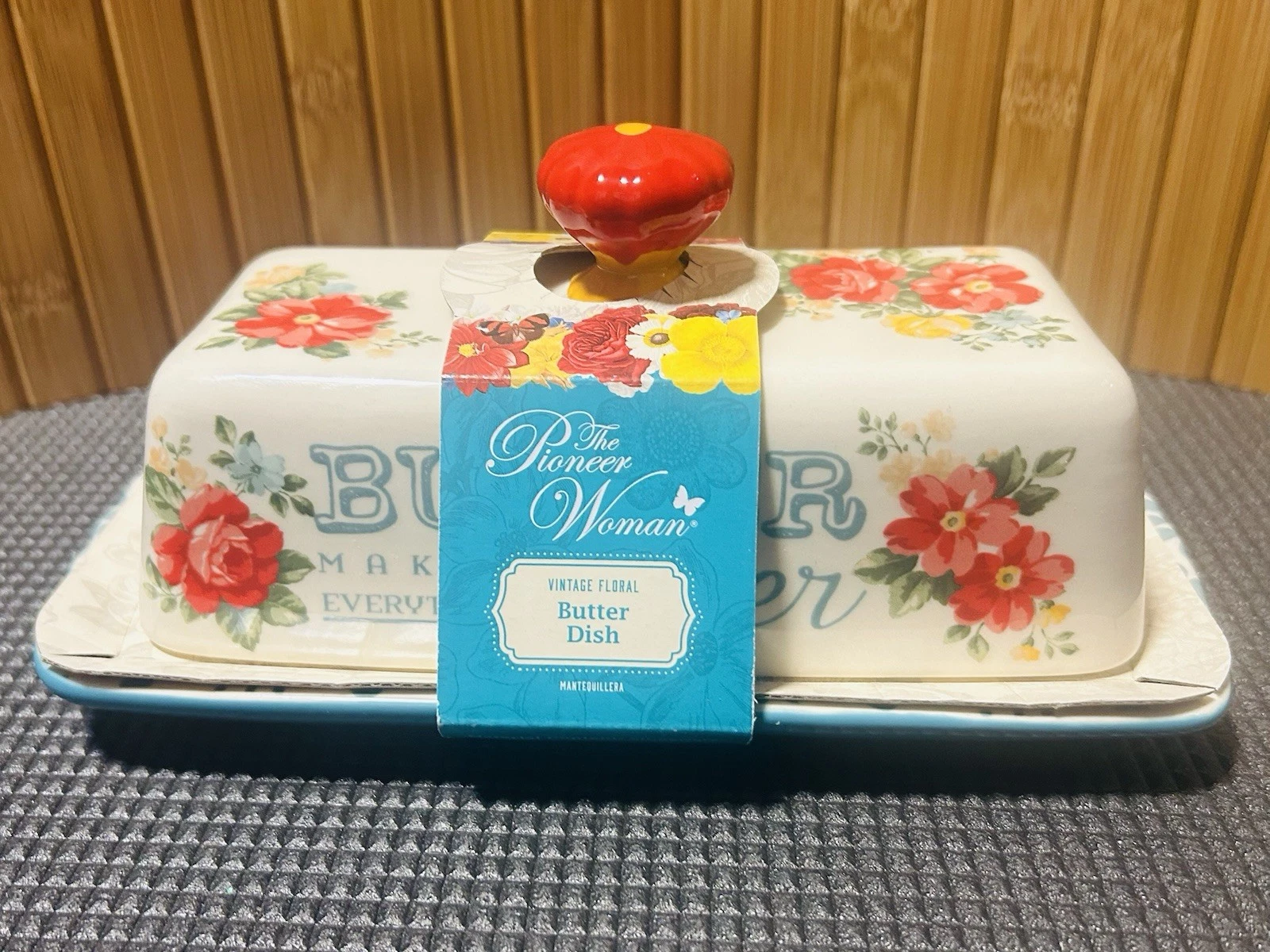 Pioneer Woman Vintage Floral Butter Dish Stoneware-116254.01-New Boxed-Free Ship