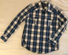 American Rag Men's Long Sleeve Button Up Shirt Blue/White Cotton Pockets Size L