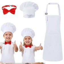 Chef Apron Hat Adjustable White Kitchen Cooking Baker Costume Adults Kids