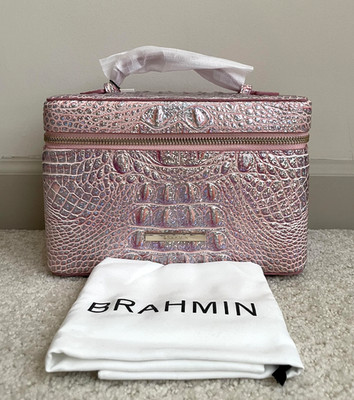 BRAHMIN Melbourne CHARMAINE Makeup Bag Case PIXIE DUST Pink Iridescent BCA NWT