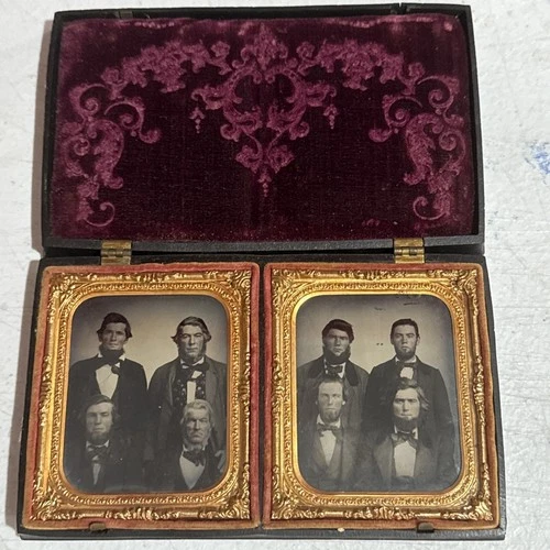 1/6th plate Tintype Civil War Era. Double Photo Frame Of Four Men. See Photos.