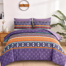 Boho Comforter Set King Size,7 Pieces Bohemian Striped Bedding Comforter Set Bed