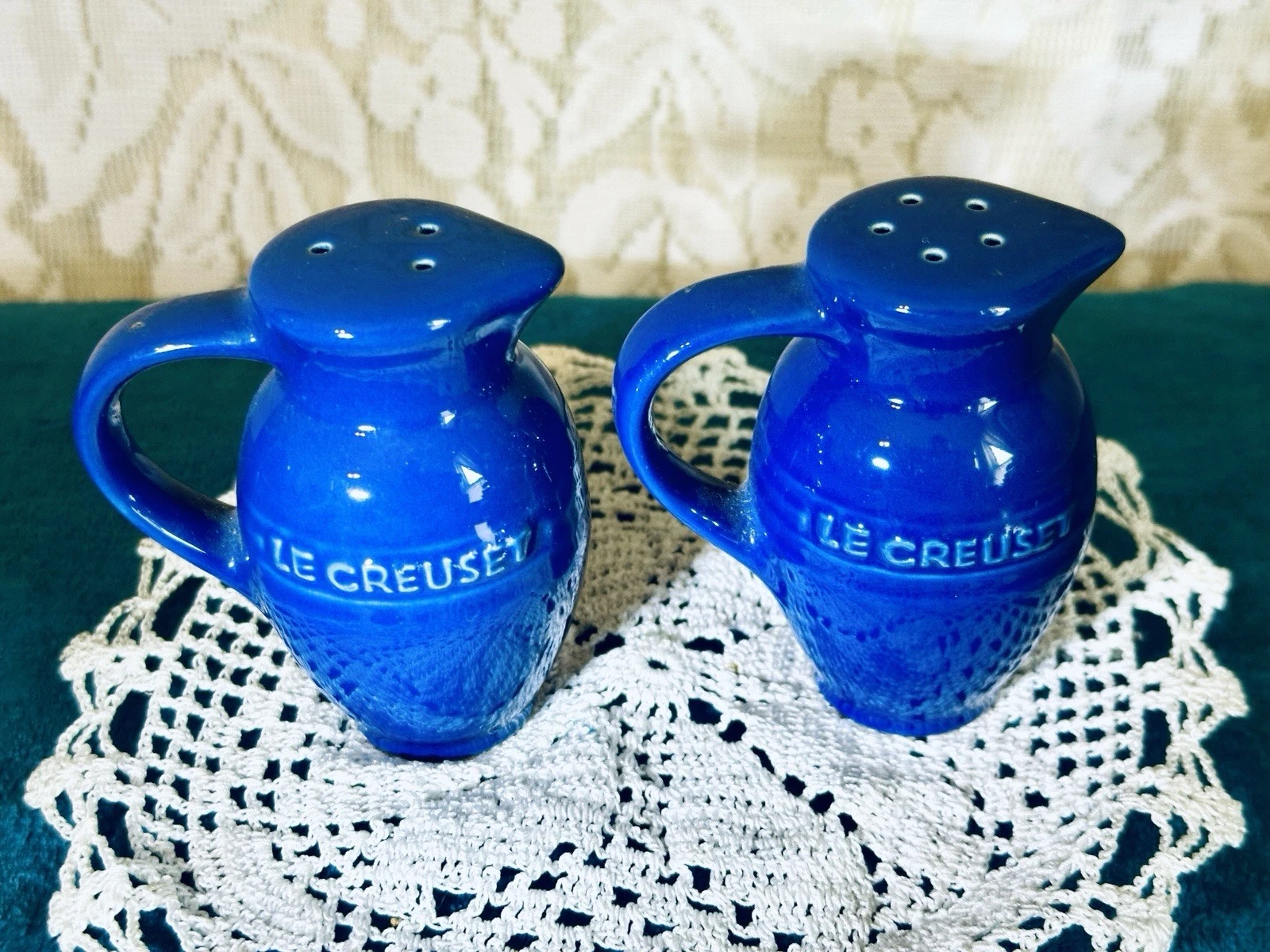Le Creuset Blue Stoneware Pitcher Salt and Pepper Shakers