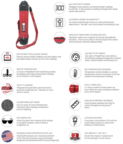 DT1H HANDHELD DEPTH FINDER WITH TEMPERATURE READS TO 300FT - Picture 3 of 9