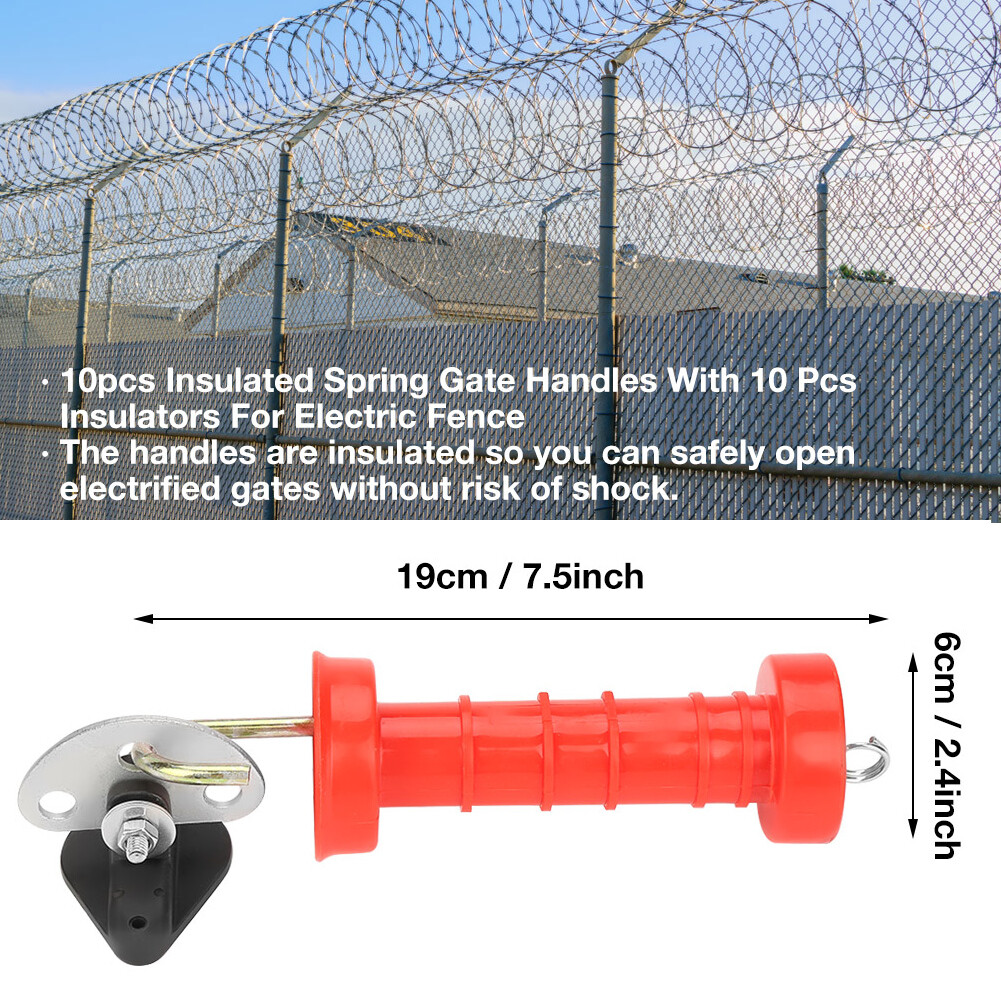 10pc Farm Gate Handle With Spring Electric Fence Tape Wire Cord + 10X