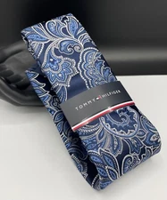 Tommy Hilfiger Men's Polyester Tie ~ Blue ~ Paisley ~ NEW MSRP: $69.50