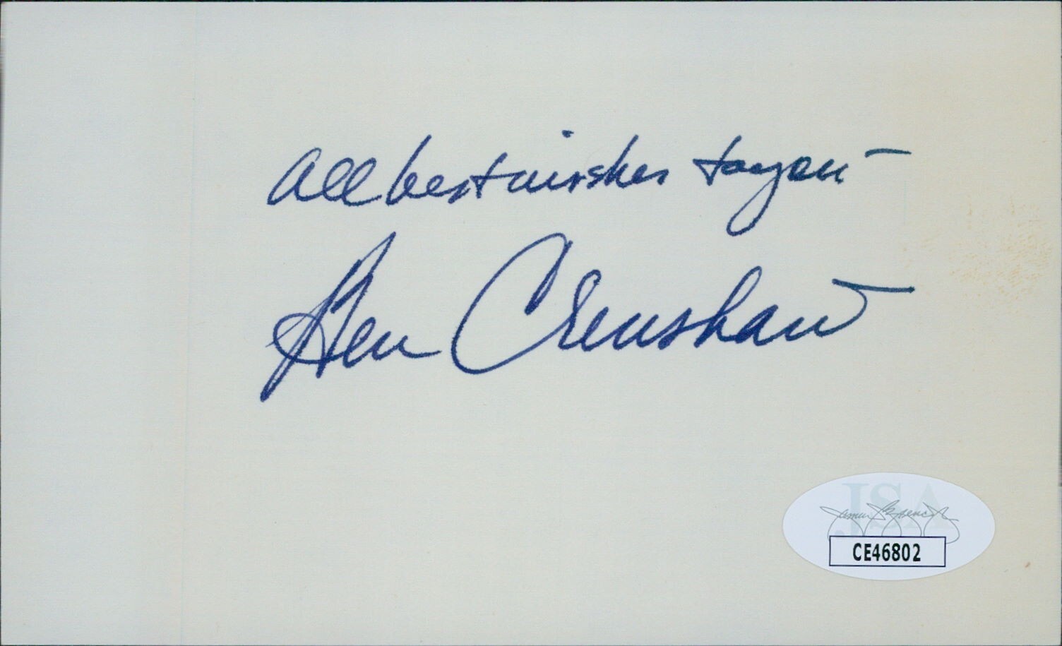 Ben Crenshaw Autographed Signed PGA Golfer 3x5 Index Card JSA Authenticated 