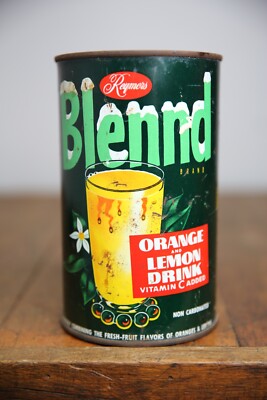 Vintage Reymers Blend Orange Lemon Soda Juice Drink tin advertising can tropical