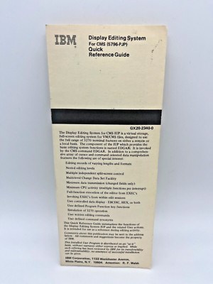VTG IBM display editing system for CMS quick reference guide GX20-2340-0
