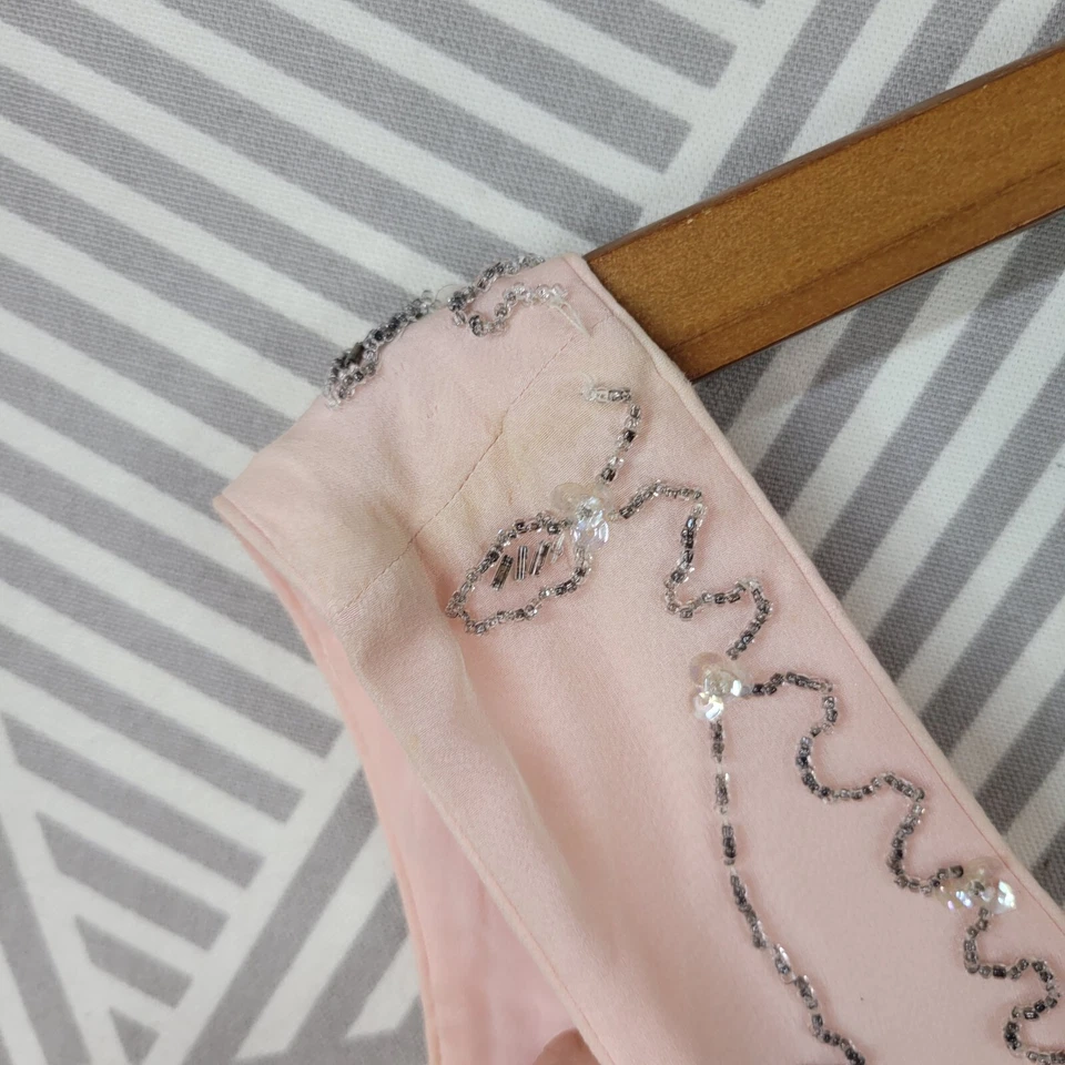 Vestido Vintage Anos 50 Anos 60 Tamanho XXS/XS Pinup Frisado Rosa Seda Chidlffon Mini Noite - Imagem 4 de 4