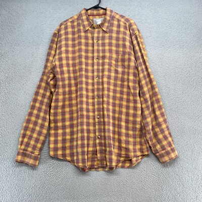 Territory Ahead Shirt Mens Large 100% Linen Long Sleeve Breathable Yellow