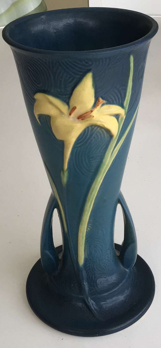 Roseville Blue Zephyr Lily Vase 13912 Flower Pottery Tall 12” eBay
